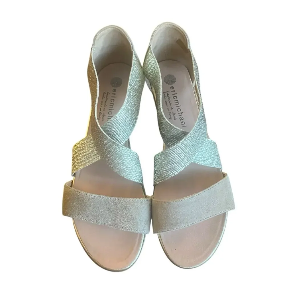 Eric Michael MIA Espadrille Sandal EU 41 US 10.5 Suede Metallic Mini Wedge Spain